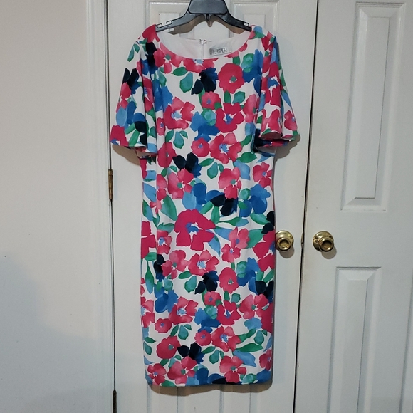 EUC- Kasper White and Pink Floral Dress Sz 14 - Picture 1 of 4